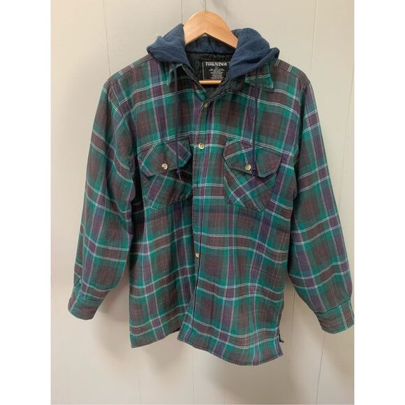 Thunder Hooded Button Up Flannel Jacket Large - Picture 1 of 6